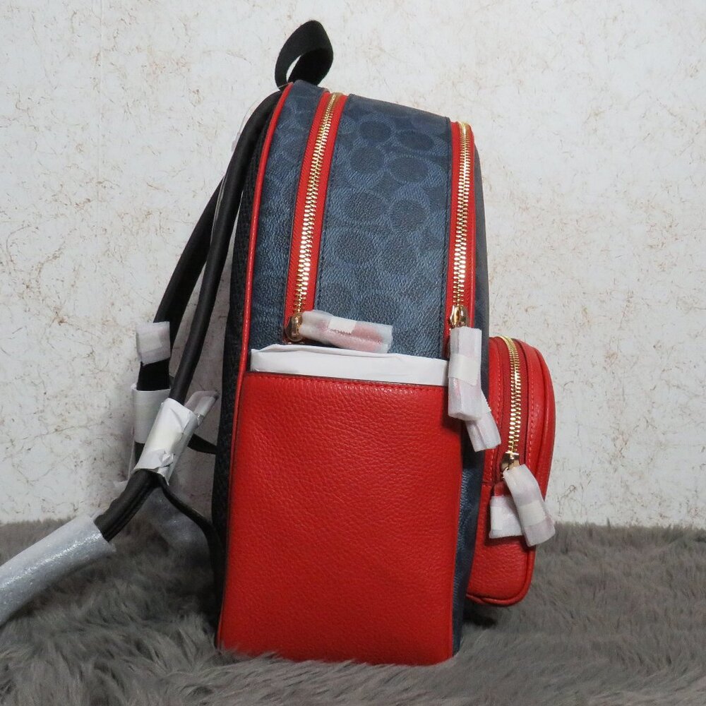 Coach Signature Court Backpack (Denim/Bold Red) - Picture 4 of 6